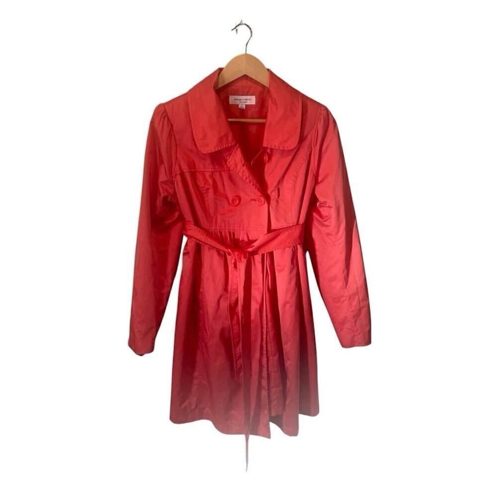 Liz Lange Maternity Small Rain Jacket Coral Belted Pockets Trench Spring